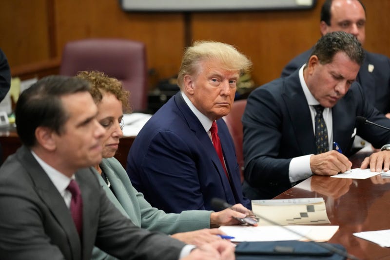 Donald Trump and his legal team in Manhattan court room