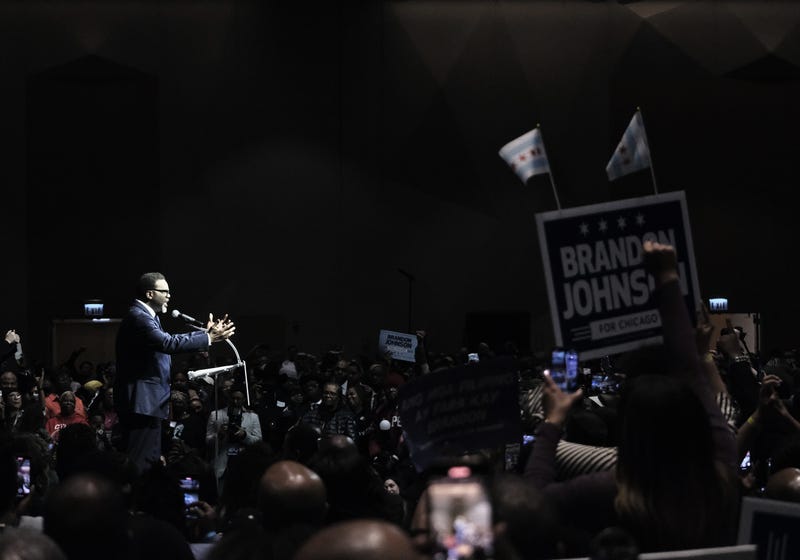 Union organizer and Cook County Commissioner Brandon Johnson speaks after being projected winner as mayor on April 4, 2023, in Chicago.