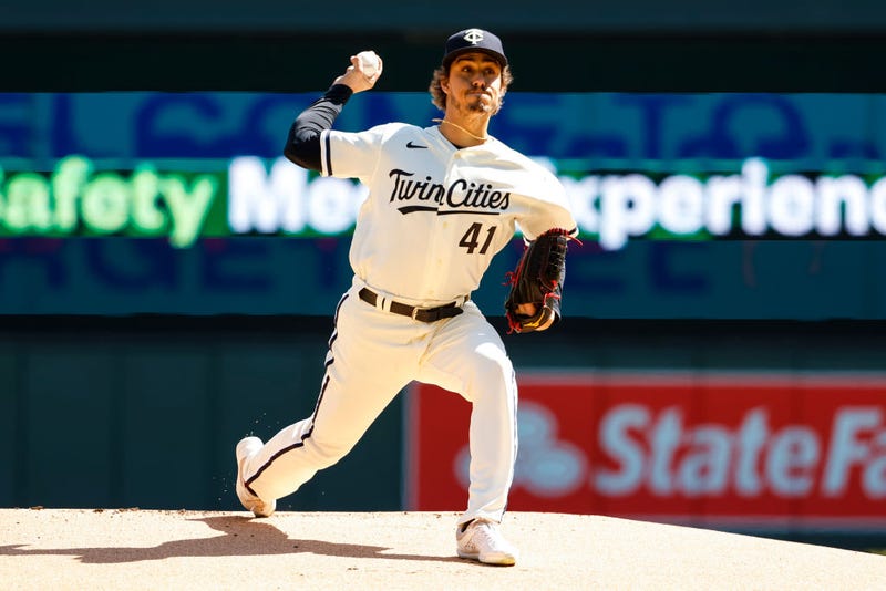Joe Ryan #41 of the Minnesota Twins delivers a pitch against the Houston Astros in the first inning of the game at Target Field on April 8, 2023 in Minneapolis, Minnesota. 
