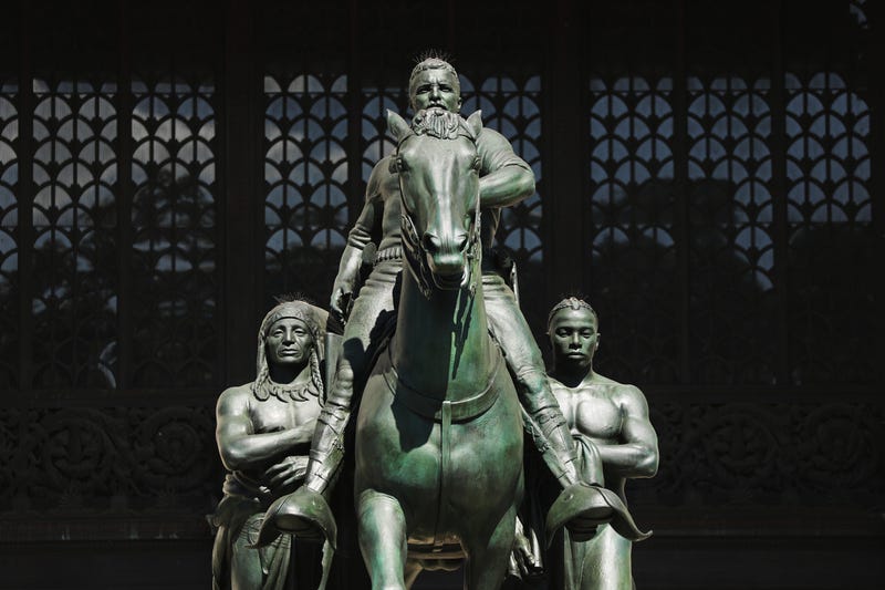 File photo: The statue of former President Theodore Roosevelt, who also served as New York state governor, stands in front of the Museum of Natural History on June 22, 2020 in New York City