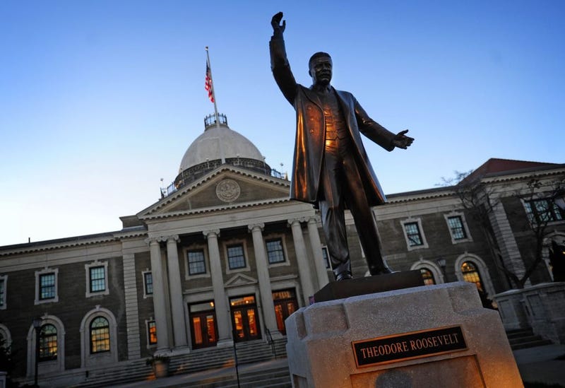 Exterior of the Theodore Roosevelt Executive & Legislative Building in Mineola, New York at sunset on November 20, 2013. 