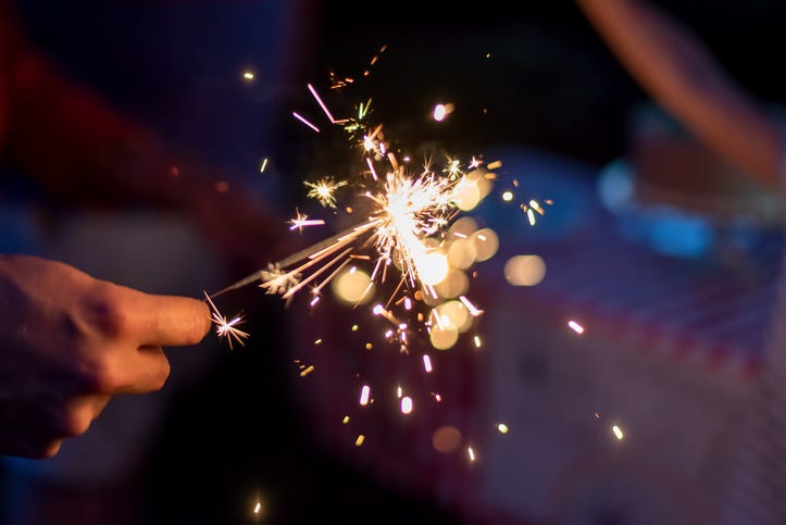 A hand holding a sparkler. 