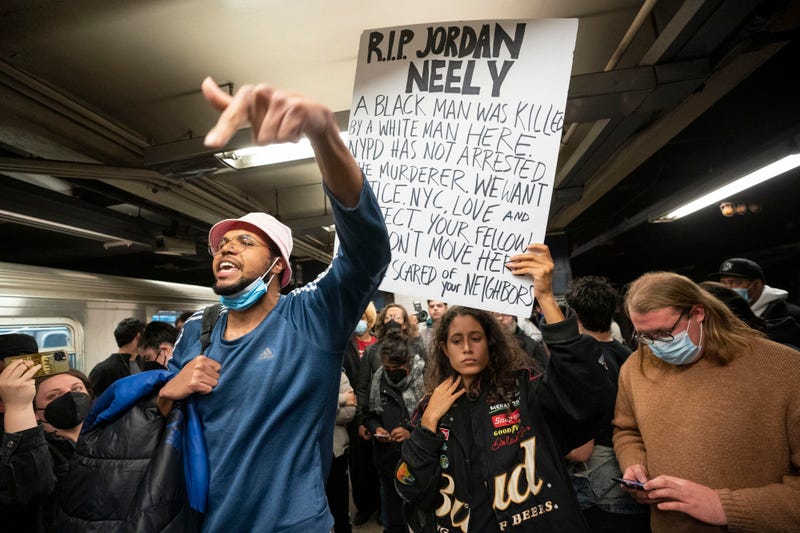 Supporters of Jordan Neely are pictured during a vigil in the Broadway-Lafayette subway station on Wednesday, May, 3, 2023, in Manhattan, New York. 
