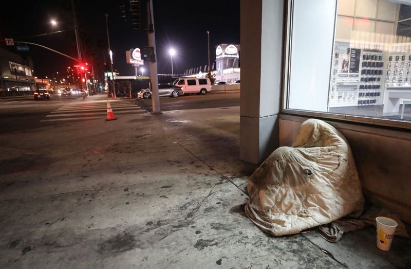 Homeless person on Sunset Boulevard.