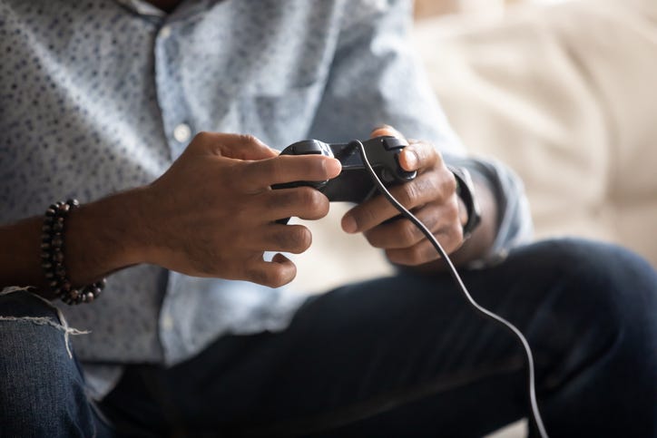A man playing video games.