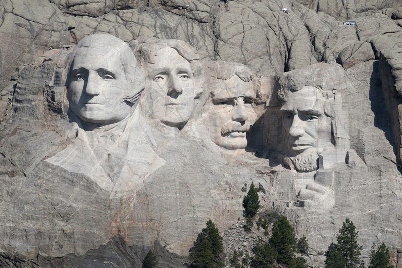 he busts of U.S. presidents George Washington, Thomas Jefferson, Theodore Roosevelt and Abraham Lincoln tower over the Black Hills at Mount Rushmore National Monument on July 02, 2020.