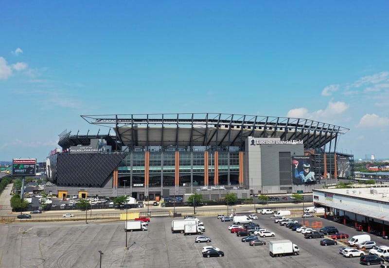 In an aerial view from a drone, this is a general view of the Lincoln Financial Field on July 6, 2020