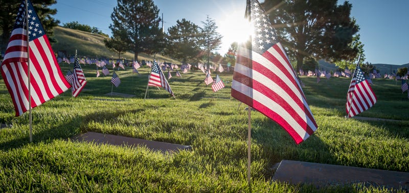 Military Headstones Decorated with Flags