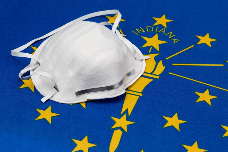 Indiana state flag and N95 face mask