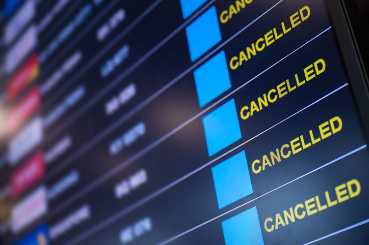 Cancelled flights on the big board.