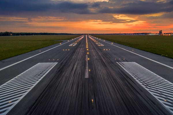 Airport runway at dusk