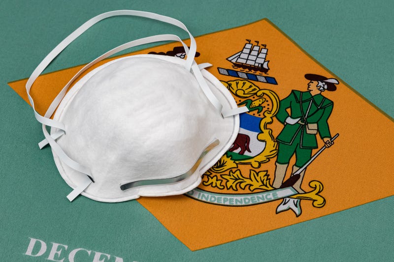 Delaware flag, COVID-19 mask.