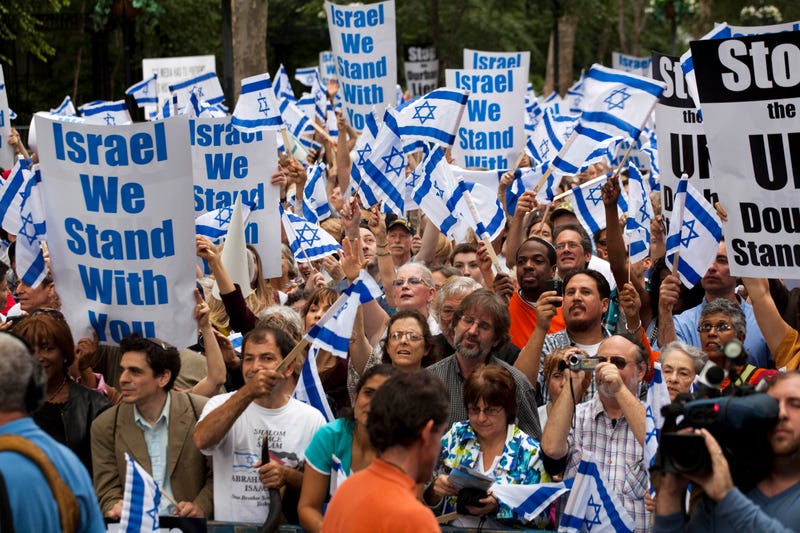 Supporters of Israel protest in Dag Hammarskjold Plaza across the street from the United Nations during the 66th General Assembly Session on September 21, 2011 in New York City. 