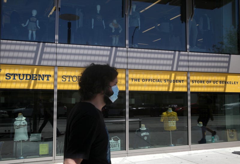 A pedestrian walks by the U.C. Berkeley student store on July 22, 2020 in Berkeley, California.