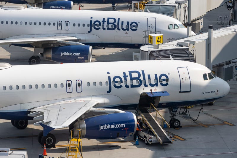 JetBlue Airbus A320 planes are seen at LaGuardia Airport