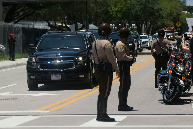 The motorcade carrying former US President Donald Trump arrives at Wilkie D. Ferguson Jr. United States Federal Courthouse in Miami, Florida, on June 13, 2023. 