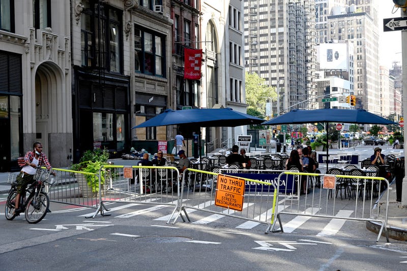 An outdoor dining area is seen as the city continues Phase 4 of re-opening following restrictions imposed to slow the spread of coronavirus on July 27, 2020 in New York City. 