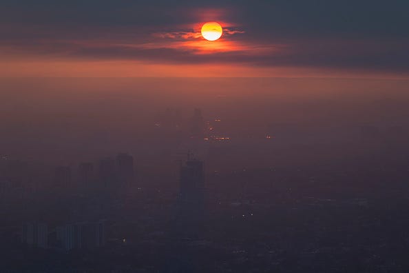 Smoke from wildfires in the provinces of Quebec and Nova Scotia is seen on June 28, 2023 in Toronto, Canada.