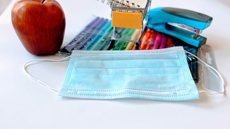 School supplies with face mask