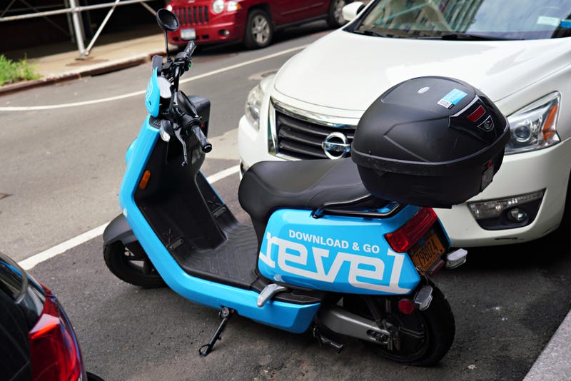 A Revel scooter is parked as the city continues Phase 4 of re-opening following restrictions imposed to slow the spread of coronavirus on July 30, 2020 in New York City.