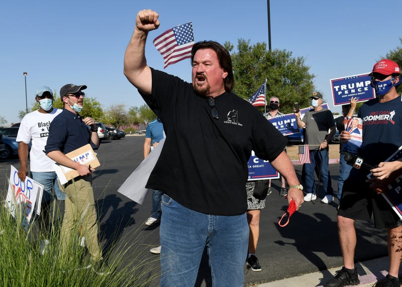 Nevada Republican Party Chairman Michael McDonald speaks to people gathered to protest against the passage of a mail-in voting bill during a Nevada Republican Party demonstration at the Grant Sawyer State Office Building on August 4, 2020 in Las Vegas, Nevada. 