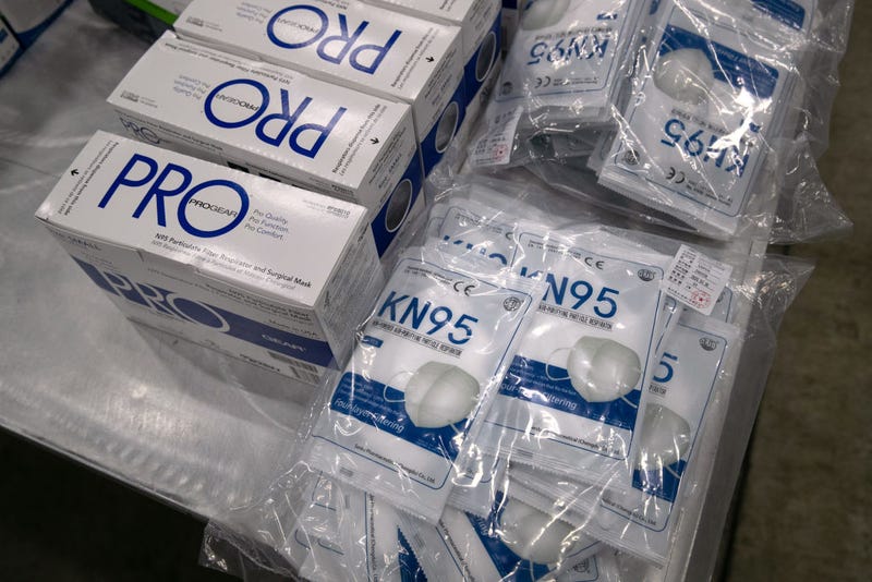 N95 masks sit stored at the Austin Convention Center on August 07, 2020 in Austin, Texas.