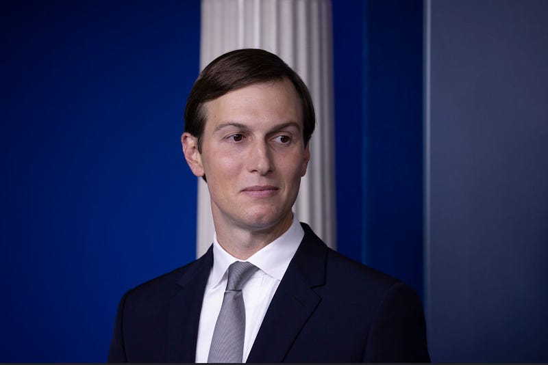 Senior Advisor to former President Donald Trump and son-in-law Jared Kushner as National Security Advisor listens as Robert O'Brien speaks during a press briefing at the White House on August 13, 2020 in Washington, DC. (Photo by Tasos Katopodis/Getty Images)