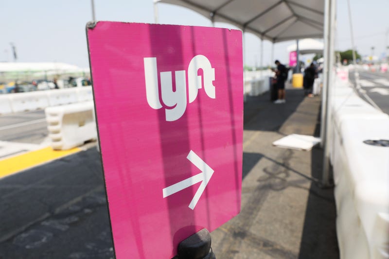 A sign for Lyft is posted in the ride share lot at Los Angeles International Airport (LAX) on August 20, 2020 in Los Angeles, California.