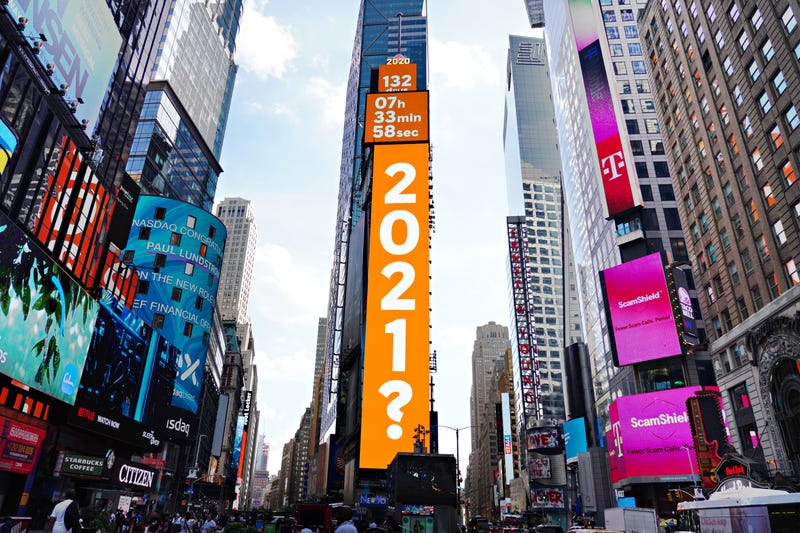 A countdown clock to 2021 is displayed at One Times Square as the city continues Phase 4 of re-opening following restrictions imposed to slow the spread of coronavirus on August 21, 2020 in New York City.