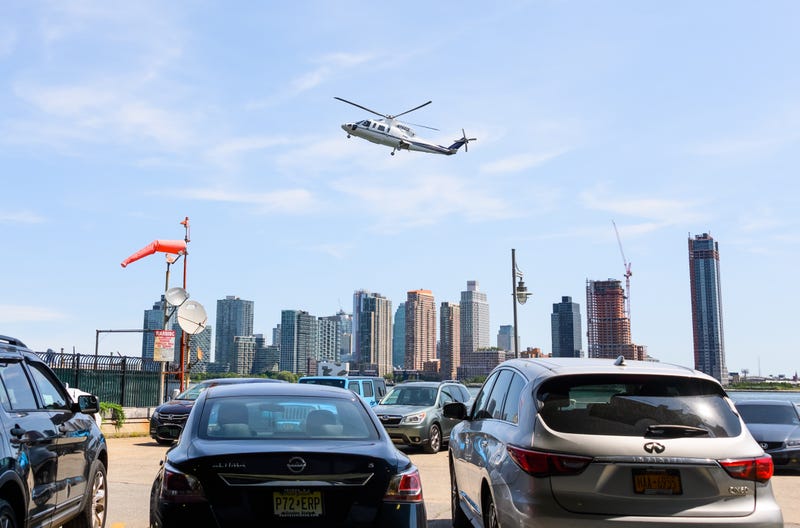 A helicopter lands in the TSS Heliport in Kips Bay