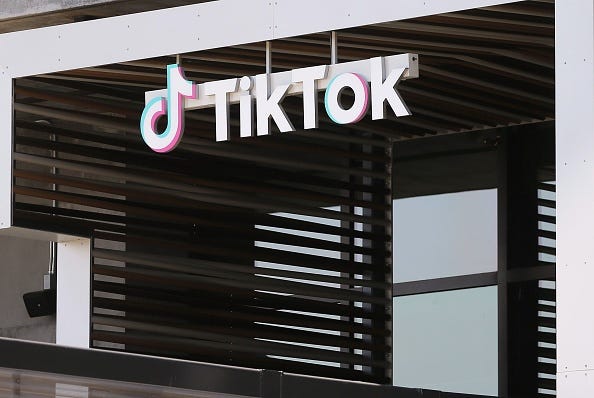 Tiktok logo displayed outside its California office. 