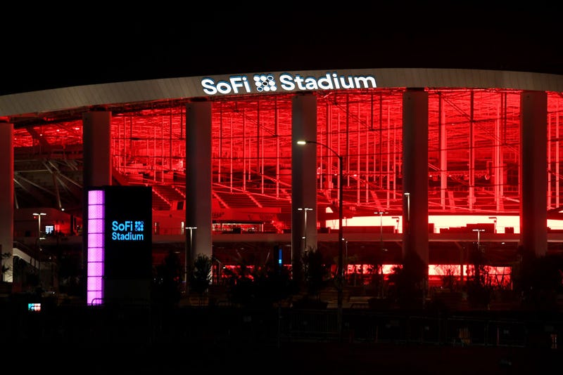 The SoFi Stadium is lit in red as venues nationwide participate in the Red Alert RESTART campaign to pressure Congress to provide financial help to entertainment and live event industry workers decimated by the coronavirus (COVID-19) pandemic on September 01, 2020 in Inglewood, California. 