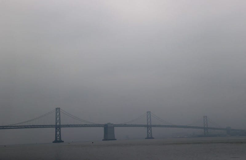 The San Francisco-Oakland Bay Bridge is seen through hazy and smoky conditions on September 03, 2020 in San Francisco, California.