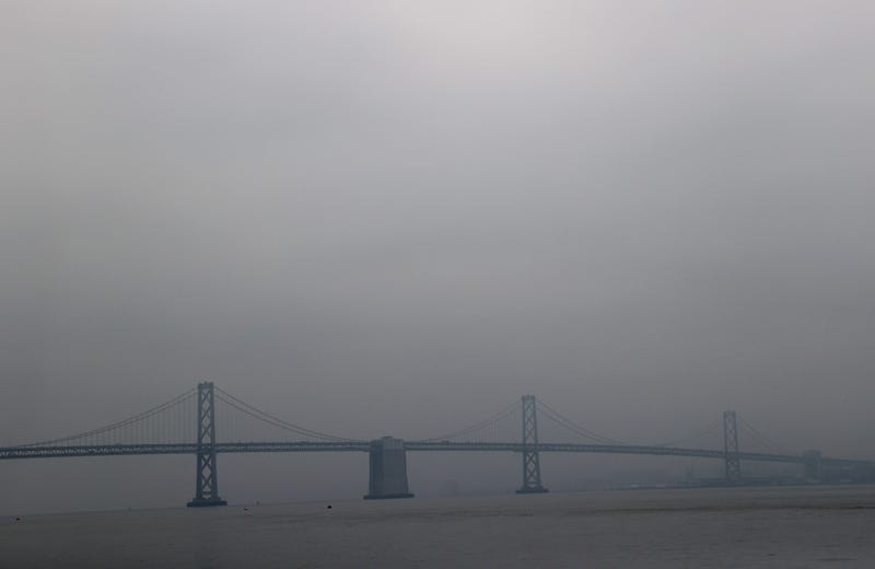 The San Francisco-Oakland Bay Bridge is seen through hazy and smoky conditions on September 03, 2020 in San Francisco, California.