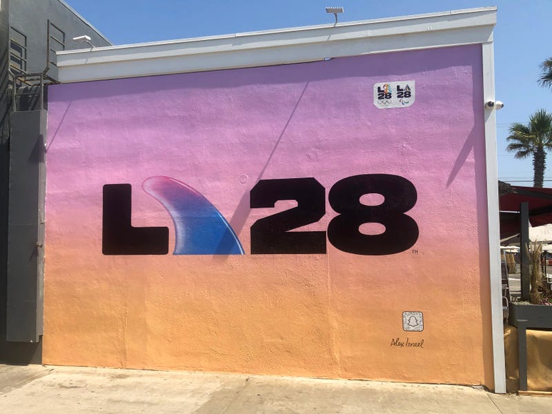  A mural in Venice Beach with an LA28 logo designed by Multimedia artist Alex Israel on September 2, 2020. 