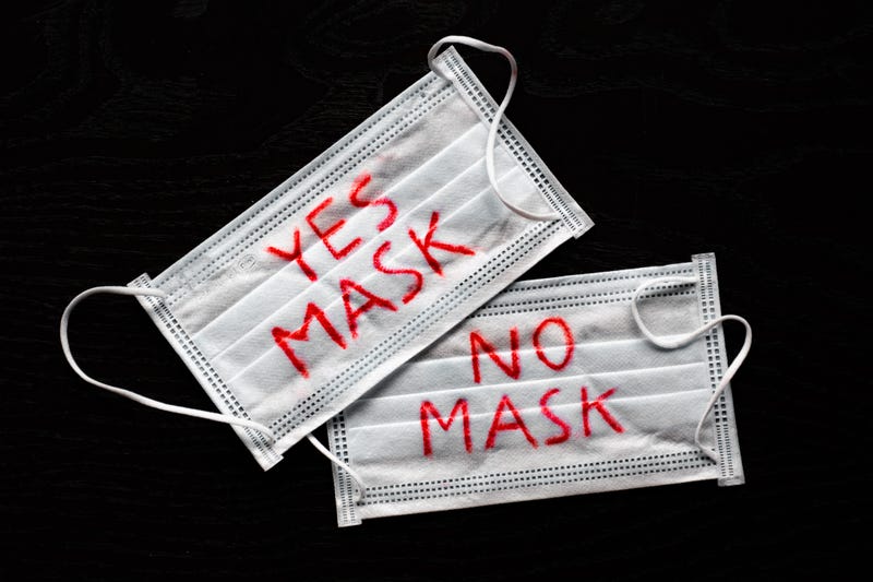 Yes mask, No mask, face protective masks against spread of Coronavirus
