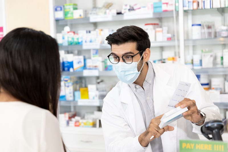 Pharmacy counter stock photo.