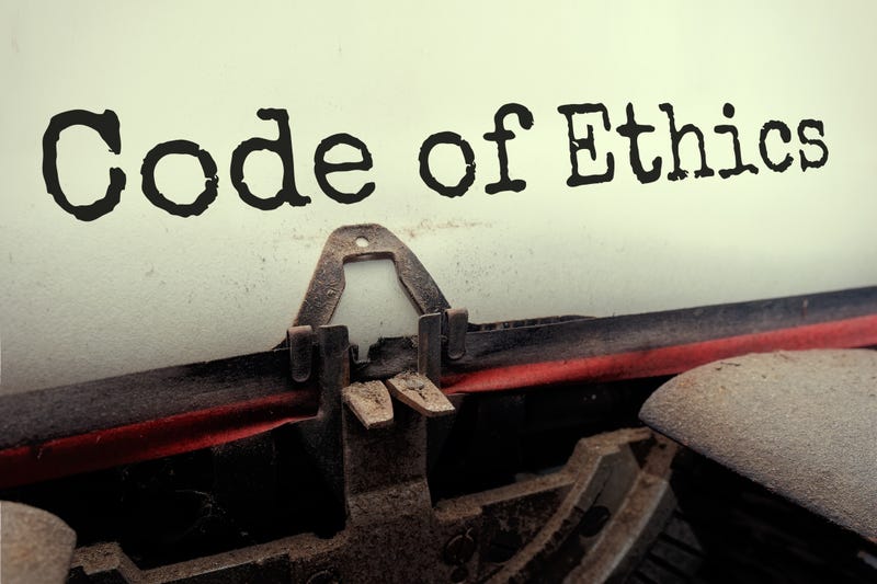 Code of Ethics typed on retro typewriter perspective view