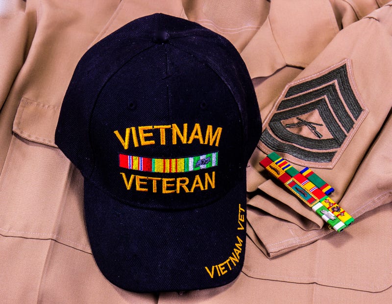 vietnam veteran hat and pin against army uniform