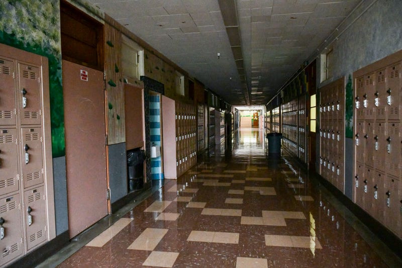 Empty hallway at Hollywood High School.