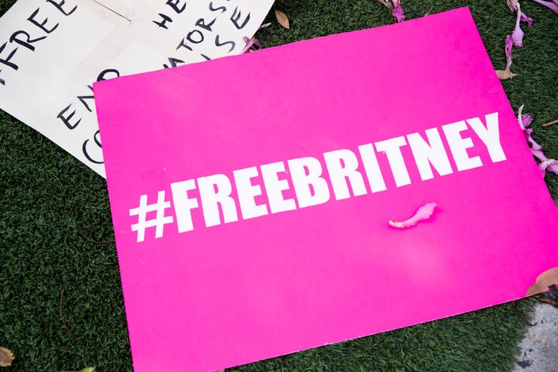 Signs in support of Britney Spears are seen during a #FreeBritney protest outside of the Tri Star Sports & Entertainment Group offices on September 15, 2020 in West Hollywood, California.