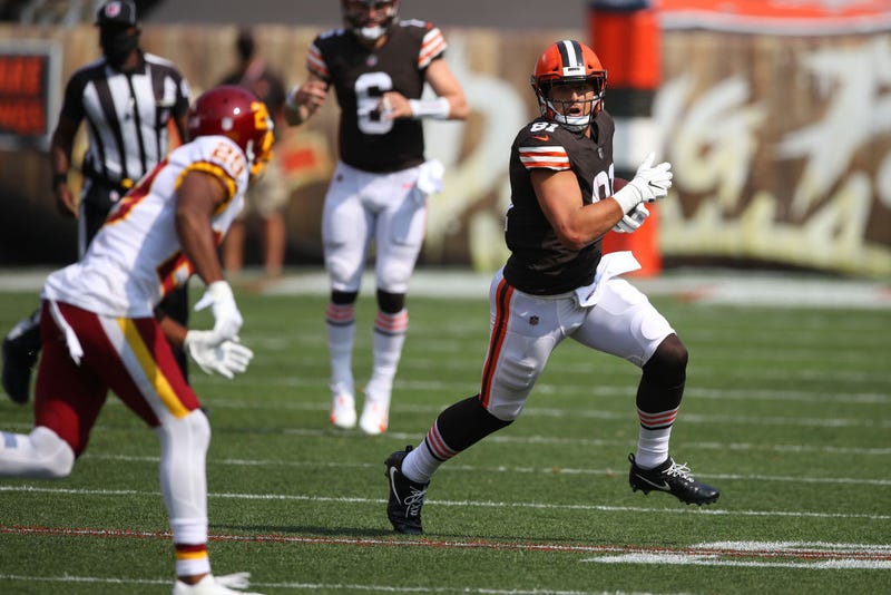 Austin Hooper looks for room to run against the Washington Football Team.