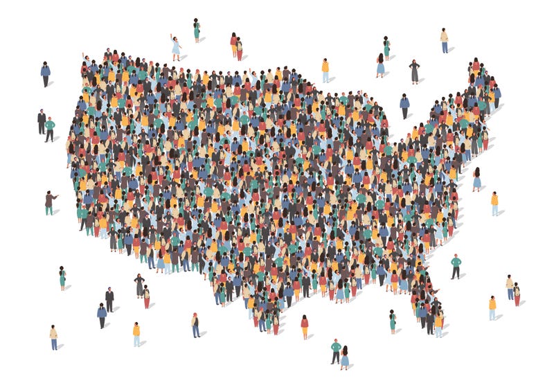 The U.S. map made up of different populations. 