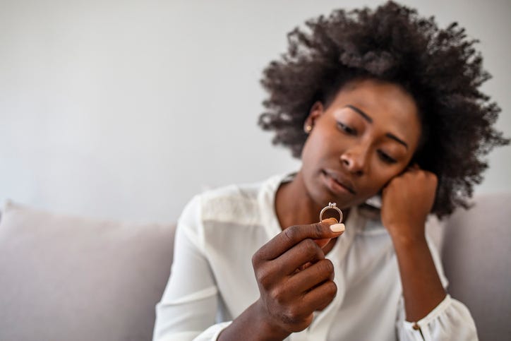 Woman looking at wedding ring