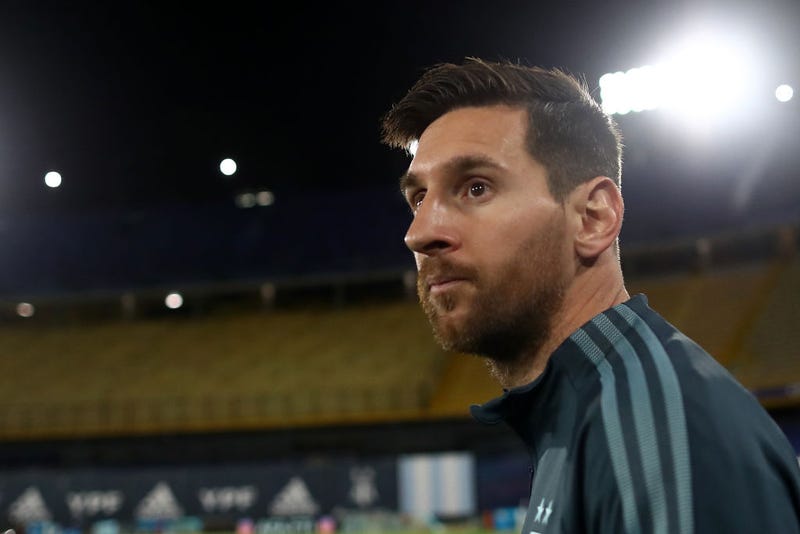 Lionel Messi of Argentina enters the field before a match between Argentina and Ecuador as part of South American Qualifiers for Qatar 2022 at Estadio Alberto J. Armando on October 08, 2020 in Buenos Aires, Argentina.