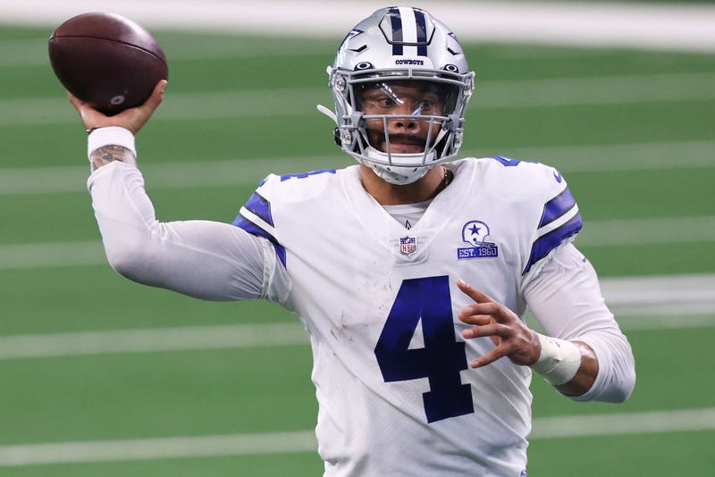 Dak Prescott #4 of the Dallas Cowboys attempts a pass against the New York Giants during the second quarter at AT&T Stadium on October 11, 2020.