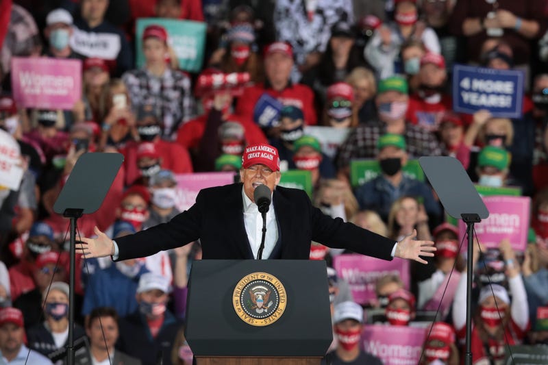 President Donald Trump speaks to supporters during a rally at the Des Moines International Airport on October 14, 2020 in Des Moines, Iowa. According to a recent poll Trump leads former Vice President Joe Biden by 6 points in the state.