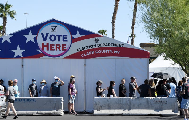 A line of early voters in Las Vegas