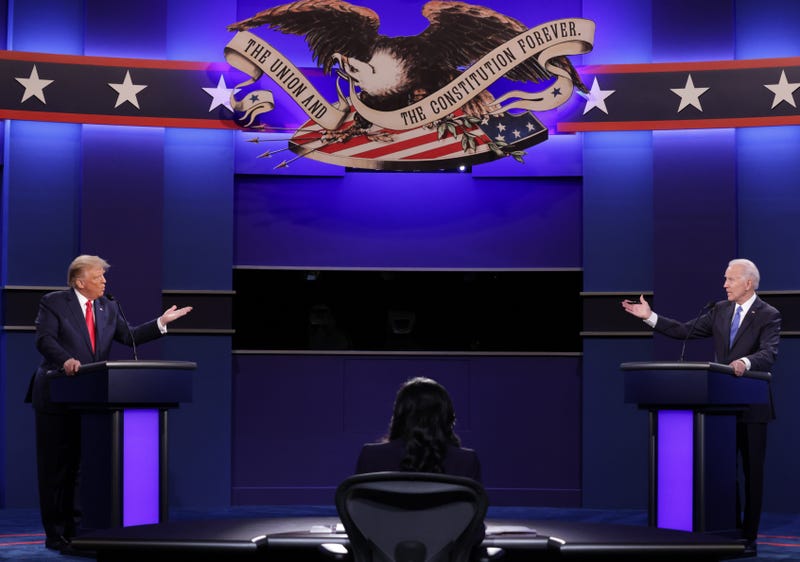 U.S. President Donald Trump and Democratic presidential nominee Joe Biden  in the final presidential debate at Belmont University on October 22, 2020 in Nashville, Tennessee. This is the last debate between the two candidates before the election on November 3.