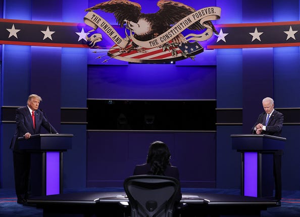 Former President Donald Trump (R) and President Joe Biden during a debate before the 2020 election.